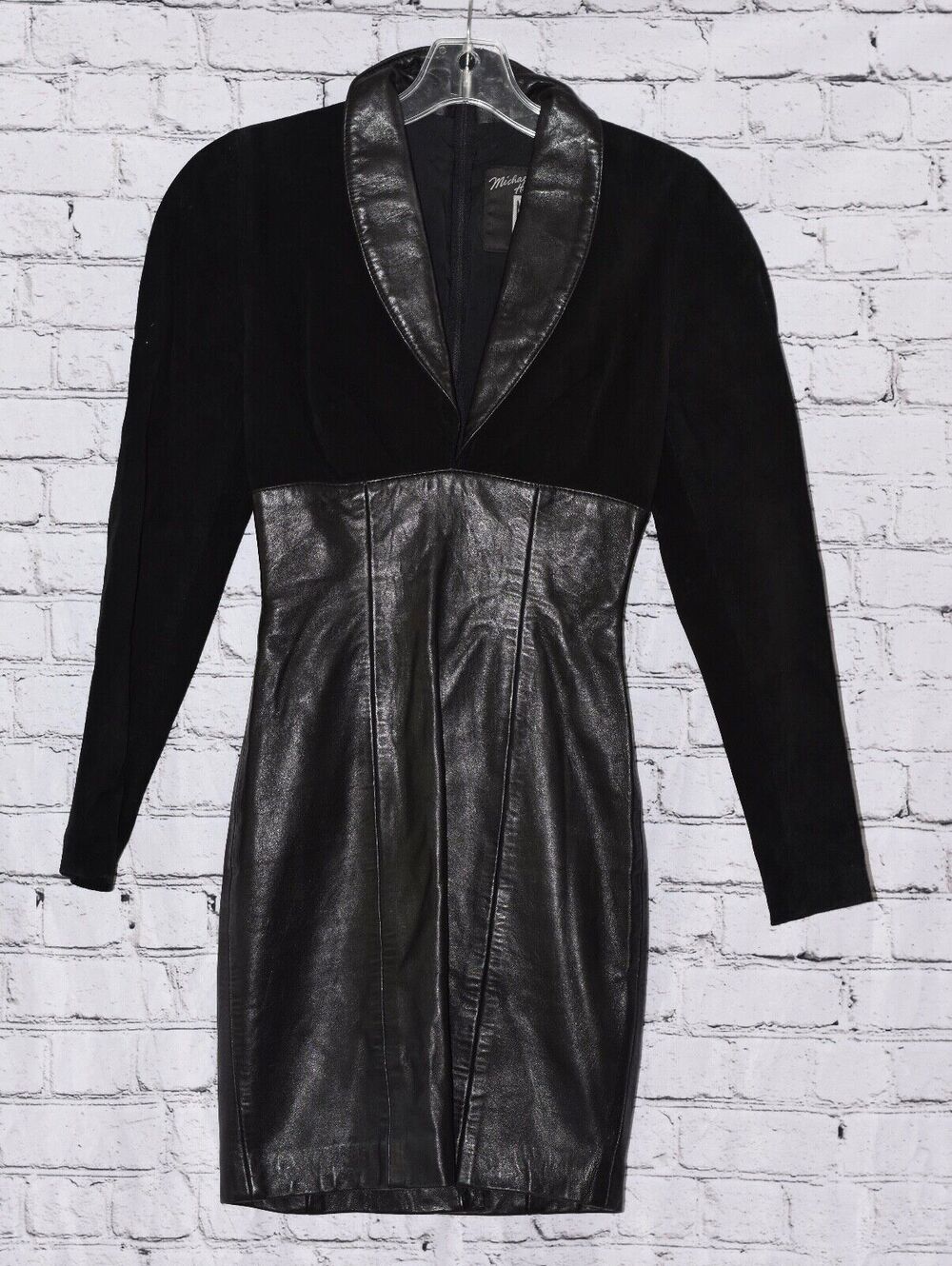 VINTAGE Michael Hoban North Beach Black Suede & Leather Mini Cocktail Dress Sz P